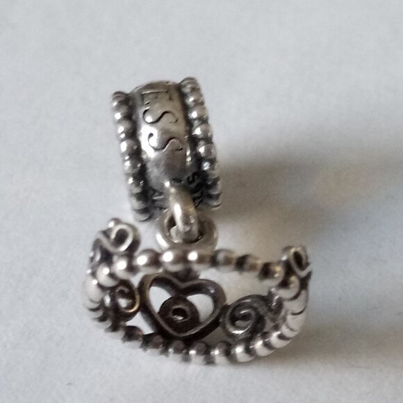PANDORA 925 ALE CROWN MY PRINCESS CHARM STERLING SILVER TIARA HEART BEAD - Picture 4 of 5